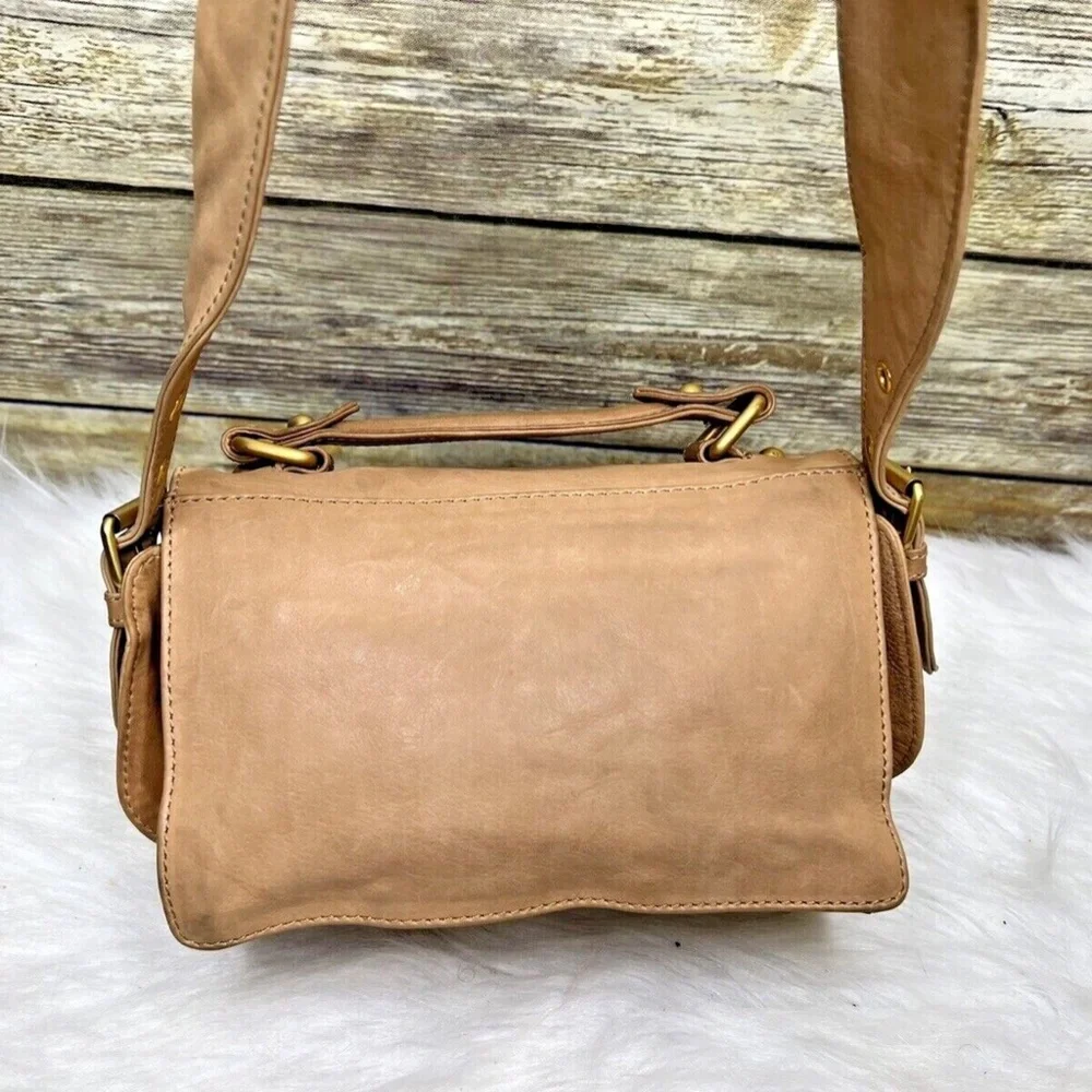 Uterque Natural Tan Brown Leather Front Buckle Small Satchel Purse Shoulder Bag - Picture 5 of 12